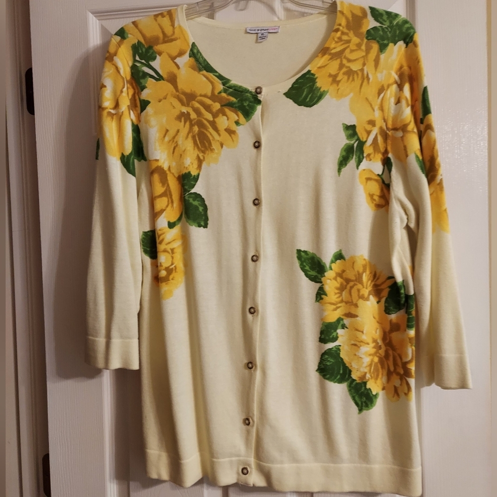Isaac Mizrahi Yellow Floral Cardigan Size XlL